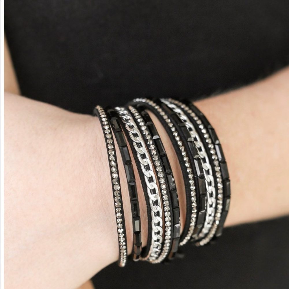 Black Suede wrap with Emerald-cut Rhinestones.